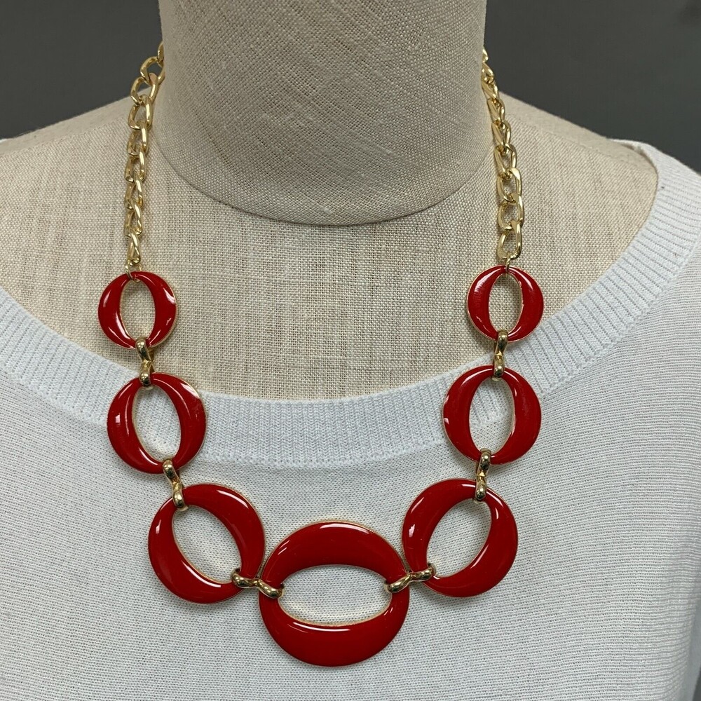 Chain Necklace Gold-tone Red NWOT
